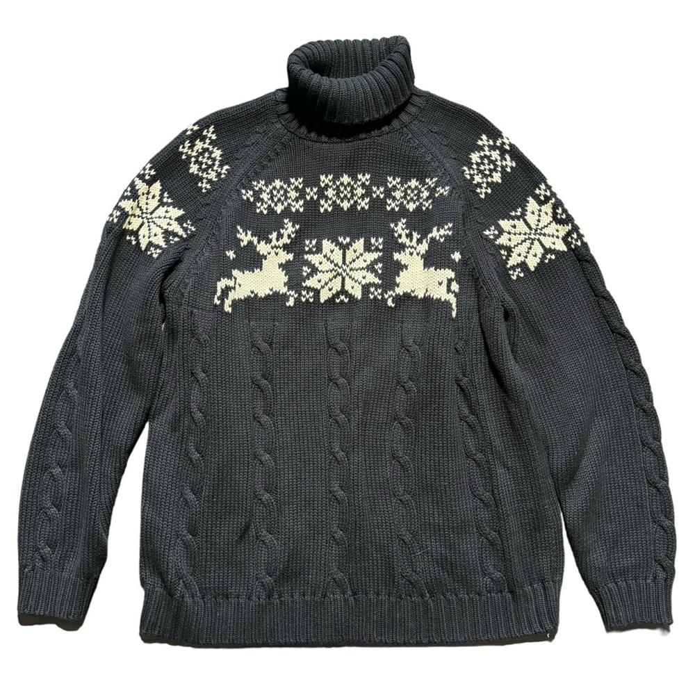 Vintage Lands End Turtleneck Pullover Sweater Women's XL Cardigan Wool Deer